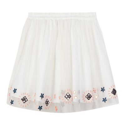 French connection Girls' white mesh overlay embroidered skirt